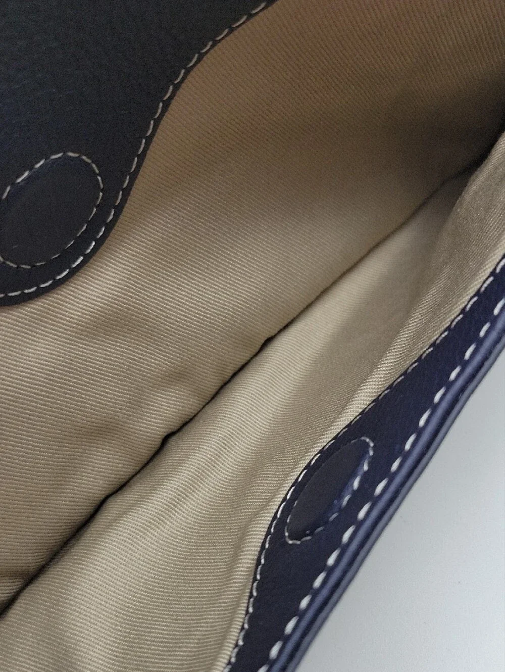 Talbots Navy Leather Wristlet with White Stitching and Gold Hardware